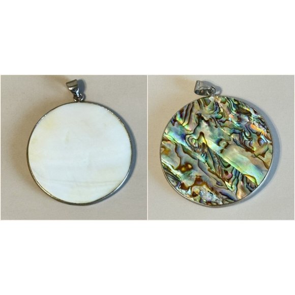 Reversible Abalone/Mop Shell Large Round Women's Pendant 1 1/2" - Picture 1 of 12